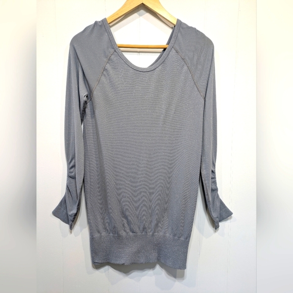 Athleta Glitter‎ Long Sleeve Top Medium Ruching Flattering Active Performance - Picture 1 of 7